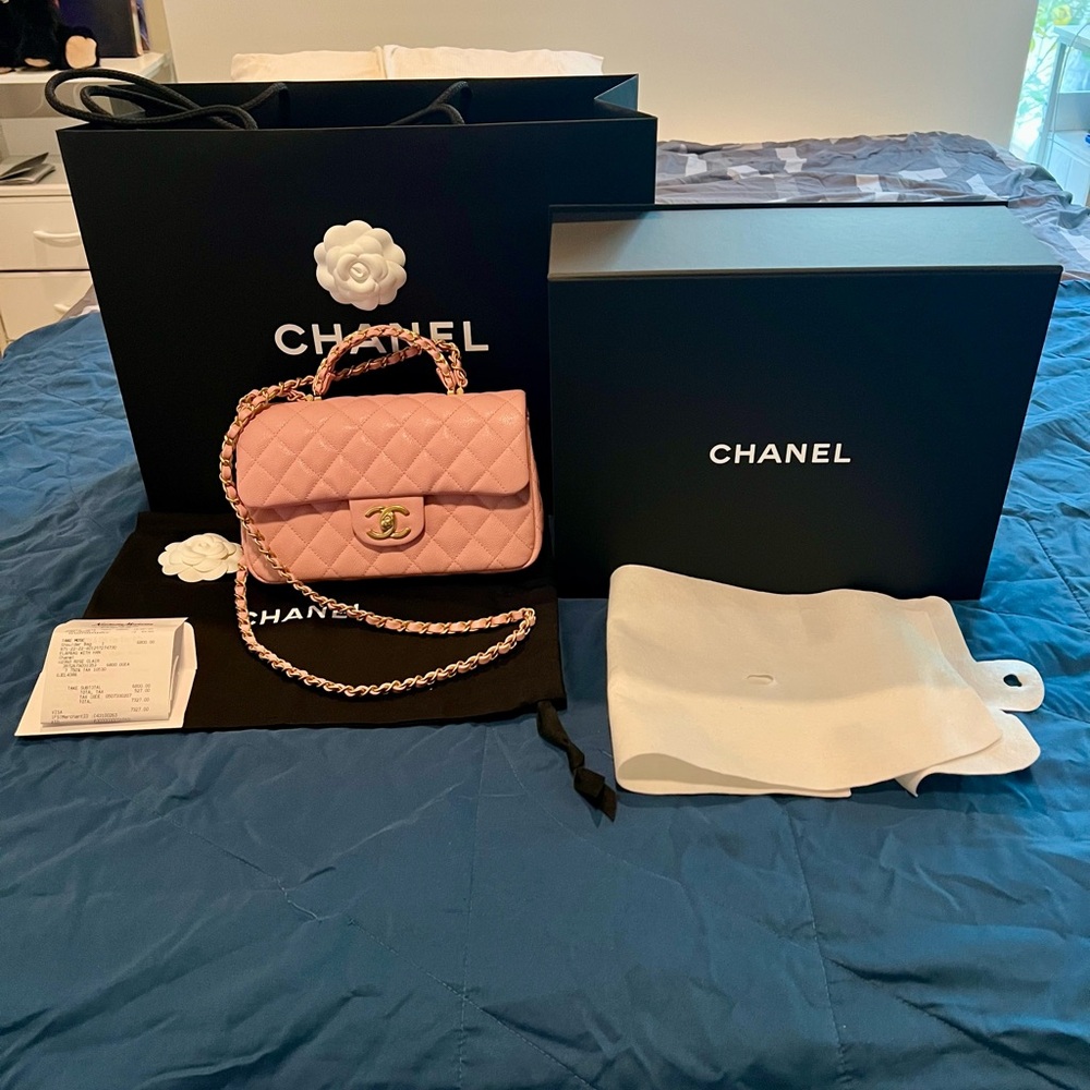 Chanel Mini Rectangular Flap Top Handle Caviar (Light Pink)
